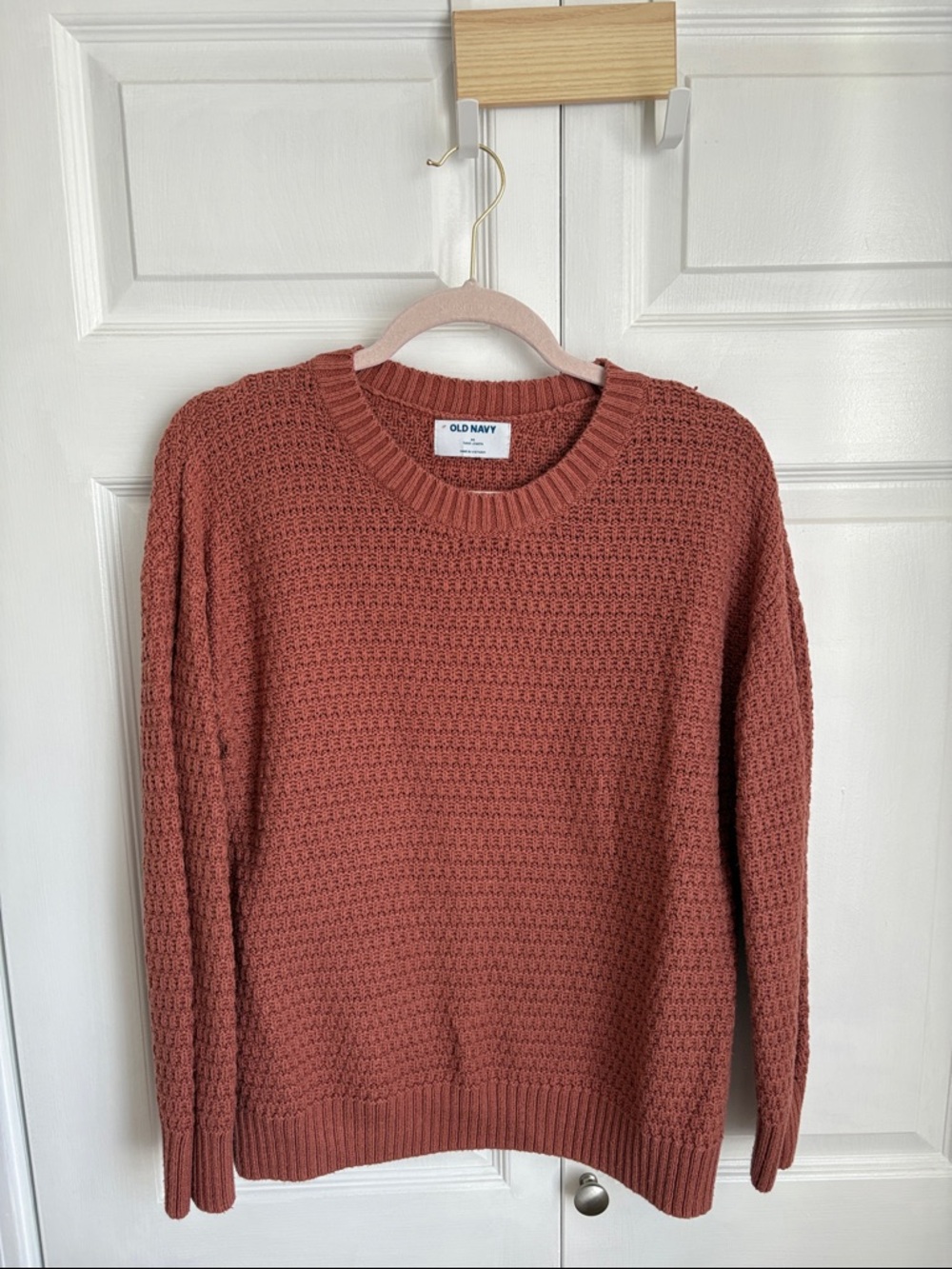 Old Navy Men's Rust Crewneck Waffle-Knit Sweater